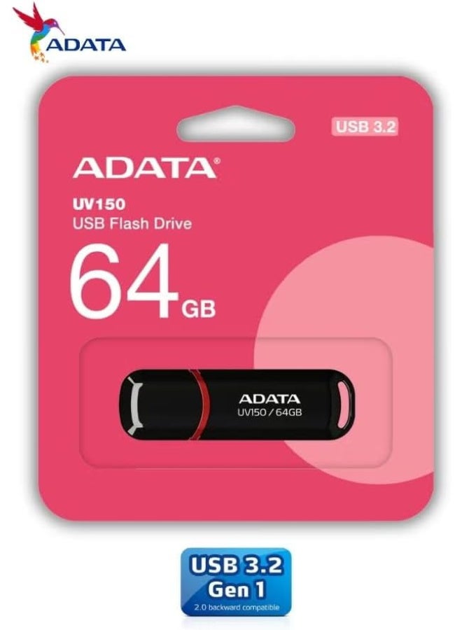 أداتا ايه داتا ذاكرة فلاش USB UV150 بسعة 64 جيجابايت وUSB 3.2 بغطاء كبس، خفيفة الوزن وسريعة لنقل البيانات AUV150-64G-RBK أسود - Image 4